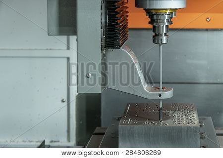 The Cnc Gun Drill Machine Drilling Hole On The Mould Part. The Water Channel Drilling On Cnc Machine