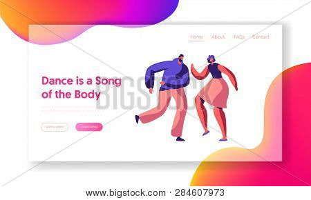 Cute Couple Dance Together Landing Page. Male And Female Partner Dancing Active Website Template. Yo