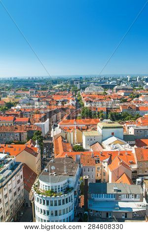 Zagreb Down Town Skyline And Modern Business Towers Panoramic View, Croatia Capital