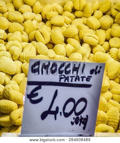 Homemade Gnocchi Di Palate For Sale In A Shop. Fresh Pasta Typical Of The Culinary Tradition Of Ital