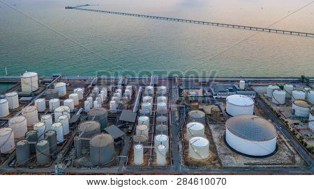 Storage Of Liquid Chemical And Petrochemical Products Tank, Aerial View.