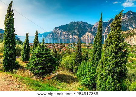 Amazing Summer Holiday Destination With Lake Garda And High Mountains, Torbole, Italy, Europe