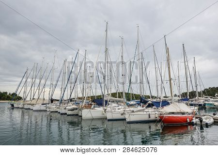Vrsar, Croatia - May 22, 2018: Harbour With Yachts Of Coastal Town Vrsar, Croatia. Vrsar - Beautiful