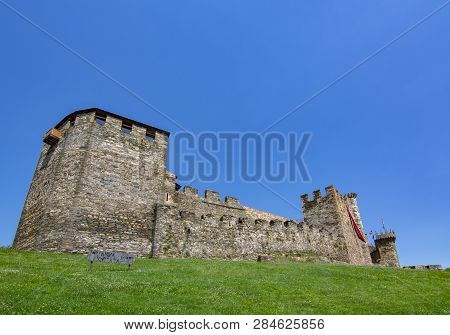 Ponferrada, Leon, Spain; June 2017: View Of Templar Castle In The  City Of Ponferrada Province Of Le
