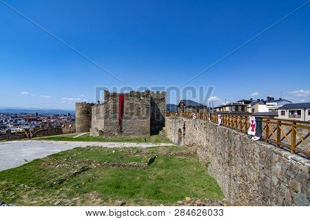 Ponferrada, Leon, Spain; June 2017: View Of Templar Castle In The  City Of Ponferrada Province Of Le