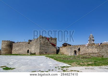 Ponferrada, Leon, Spain; June 2017: View Of Templar Castle In The  City Of Ponferrada Province Of Le