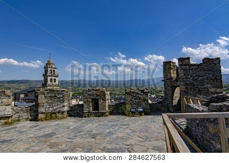 Ponferrada, Leon, Spain; June 2017: View Of Templar Castle In The  City Of Ponferrada Province Of Le