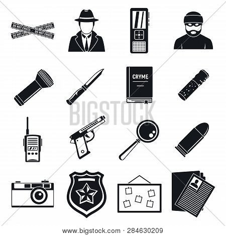 Detective Crime Investigation Icons Set. Simple Set Of Detective Crime Investigation Vector Icons Fo