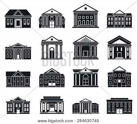 Courthouse Building Icons Set. Simple Set Of Courthouse Building Vector Icons For Web Design On Whit