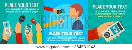 Digital Dictaphone Banner Set. Flat Illustration Of Digital Dictaphone Vector Banner Set For Web Des