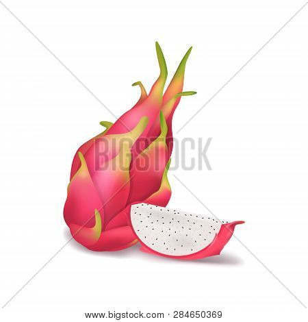 Realistic 3d Detailed Pitahaya With Half. Vector