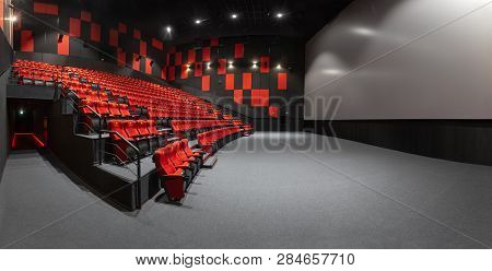 Russia, Nizhny Novgorod - November 14, 2016: Cinema Imperia Grez Nebo, Dolby Atmos. Panorama Of Empt