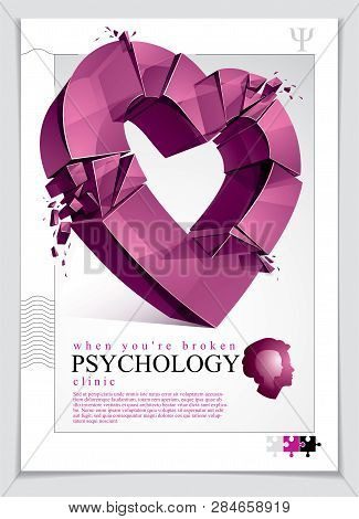 Breakup Concept Of Broken Heart, 3d Realistic Vector Illustration Of Heart Symbol Exploding To Piece