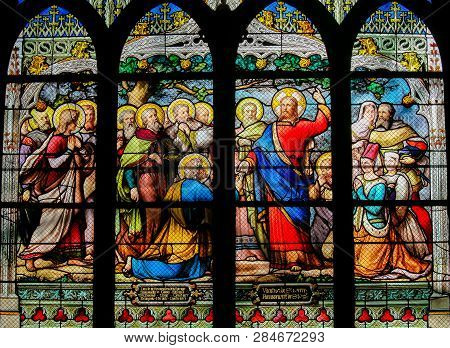 Paris, France - February 10, 2019: Stained Glass In The Church Of Saint Severin, Latin Quarter, Pari