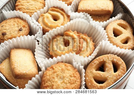 Tin Box With Danish Butter Cookies, Closeup