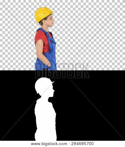 Construction Worker Lady Walking Emotionless, Alpha Channel