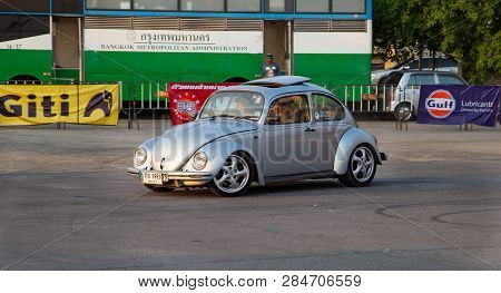 Bangkok, Thailand - February 9, 2019: Volkswagen Beetle Driver Race Gymkhana In Volkswagen Club Meet