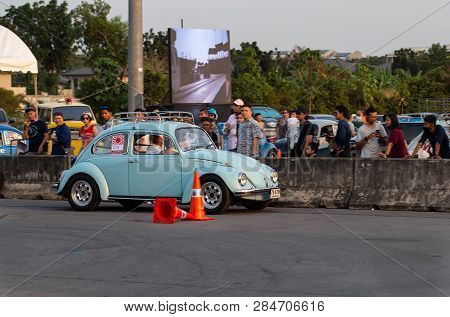 Bangkok, Thailand - February 9, 2019: Volkswagen Beetle Driver Race Gymkhana In Volkswagen Club Meet