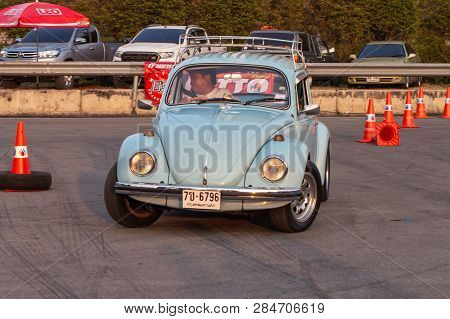 Bangkok, Thailand - February 9, 2019: Volkswagen Beetle Driver Race Gymkhana In Volkswagen Club Meet