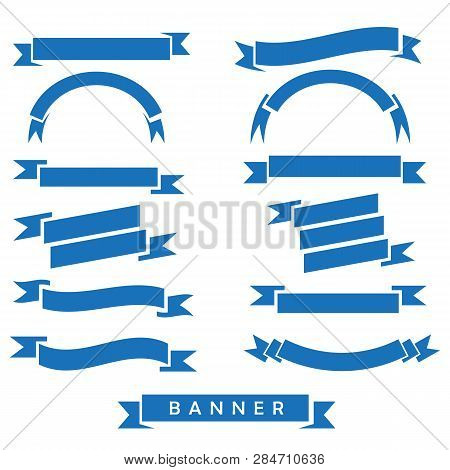 Set Of Blue Ribbon Banner Icon,ribbon Baner On White Background