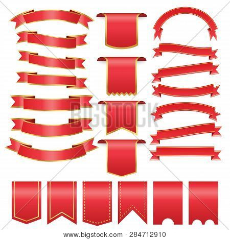 Set Of Red Arch  Banner Icon,red  Baner On White Background, Red Web Ribbons,red Realistic Ribbon Ba