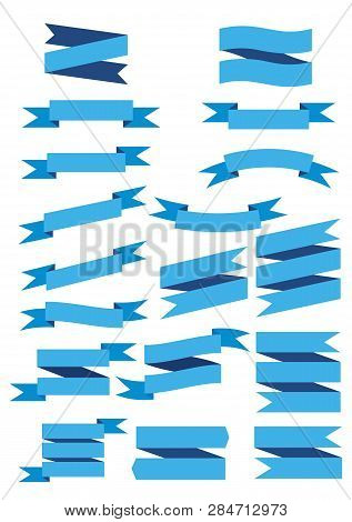 Set Of Blue Ribbon Baner Icon,ribbon Banner And Arch Banner On White Background