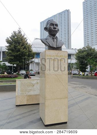 Jakarta, Indonesia - October 27, 2018: The Statue Of Ismail Marzuki, An Indonesian Composer Who Wrot