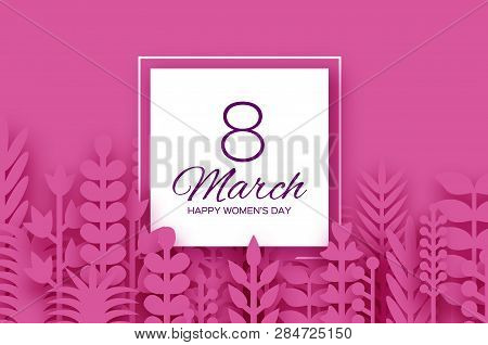 8 March. Origami Spring Flowers For Happy Womens Day. Mixed Pink Paper Cut Outs Plants, Flowers, Pal