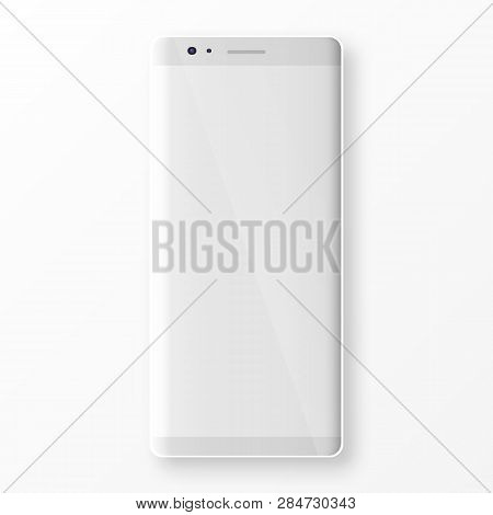 Clean Smartphone With Blank Screen Isolated On White Background. New Version White Slim Smartphone W