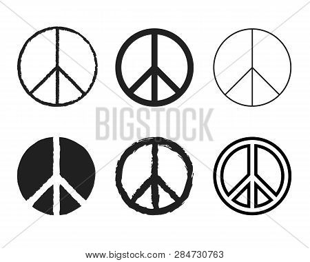 Set Of Round Peace Sign. Nuclear Disarmament Icons Set.