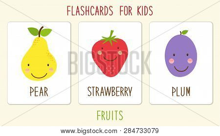 Set Of Cute Fruits Kids Education Illustration