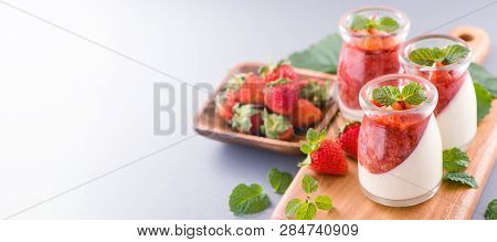 Delicous And Nutritious Double Color (colour) Strawberry Desserts With Mint And Diced Sarcocarp Topp