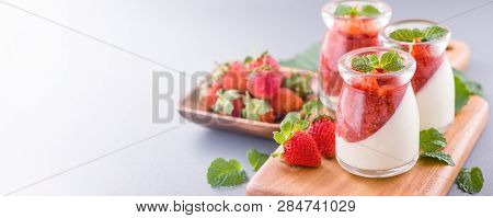 Delicous And Nutritious Double Color (colour) Strawberry Desserts With Mint And Diced Sarcocarp Topp