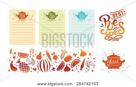 Hand-drawn Recipes. Vector. Card For Recipe Book. Illustration Of A Tureen With Text Recipes. For A 