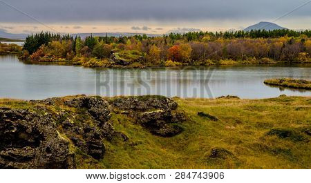 Beautiful Area Of Lake Myvatn In Northern Iceland