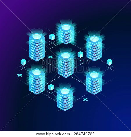 Blockchain Network Concept , Distributed Ledger Technology , Block Chain Text And Computer Connectio