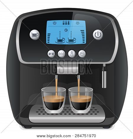 Realistic Coffee Machine With Cups Isolated On White Background Vector Illustration