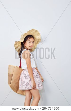 Cute Little Girl On Shopping Summer