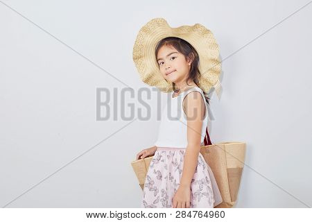 Cute Little Girl On Shopping Summer