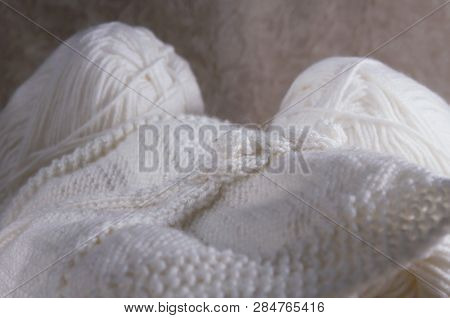 Woven White Thread For Knitting. White Yarn For Knitting Close-up. Knitting Patterns.knitting Is A H