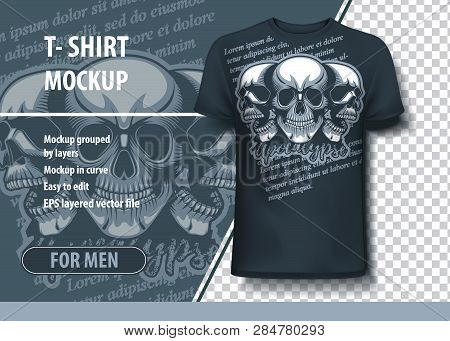 Tree Skulls With Apocalipse Text On Background .t-shirt Template