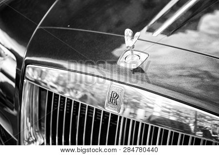 Paris, France - September 26, 23, 2017: Luxury Supercar Rolls Royce Rolls-royce Ghost Blue And Gold 