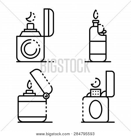 Cigarette Lighter Icons Set. Outline Set Of Cigarette Lighter Vector Icons For Web Design Isolated O