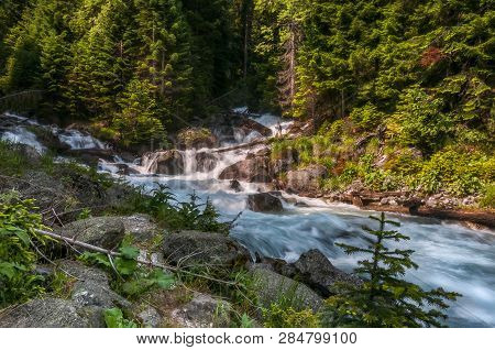 Confluence Baduk And Hadzhibey. Baduksky Lakes. Teberdinsky Nature Biospheric Reserve. Republic Of K