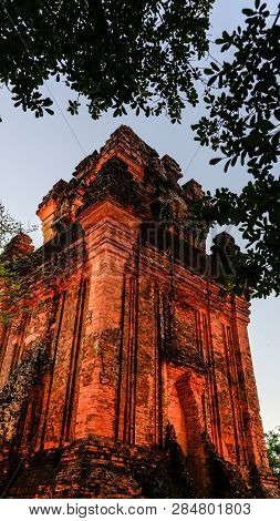 Nhan Tower Or Thap Nhan In Phu Yen, Vietnam. Great Destinaton Must Visit At Night