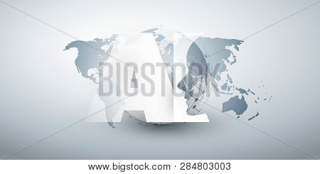 Machine Learning, Artificial Intelligence, Cloud Computing And Networks Design Concept With Earth Gl