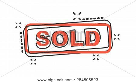 Vector Cartoon Sold Seal Stamp Icon In Comic Style. Sold Sign Illustration Pictogram. Sell Business 