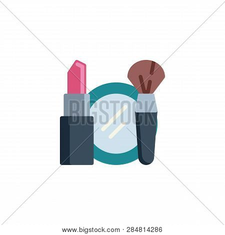 Cosmetics Set Flat Icon, Vector Sign, Colorful Pictogram Isolated On White. Mirror With Mascara Brus
