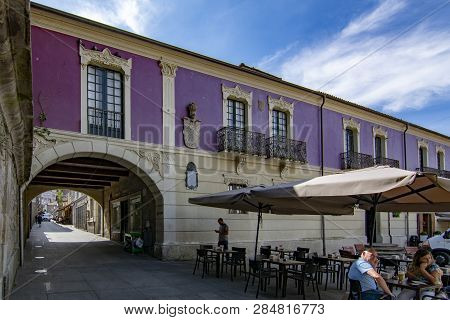Pontevedra, Galicia, Spain; September 2018: Detail Of The Passage Arch In The Mendez Nuñez Square In