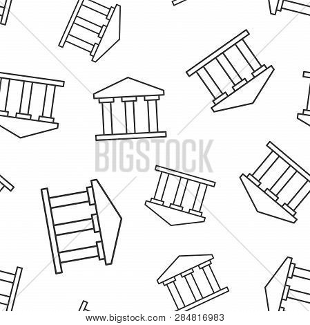 Bank Building Icon Seamless Pattern Background. Government Architecture Vector Illustration. Museum 